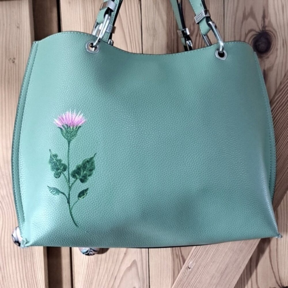 SOLD Hand Painted Upcycled Faux Leather Vegan Tote NWT Butterfly - Picture 4 of 16